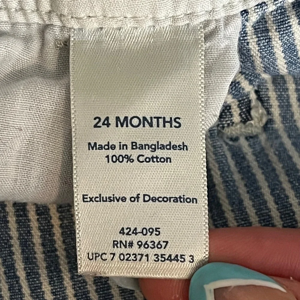OshKosh Bgosh Kids Hickory Stripe Denim Overalls Blue White Shortalls Bibs